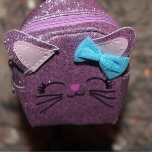Claire's NEW Purple Glitter Keychain Bag Charm 3.5”x3.5” Cat Glitter Bag